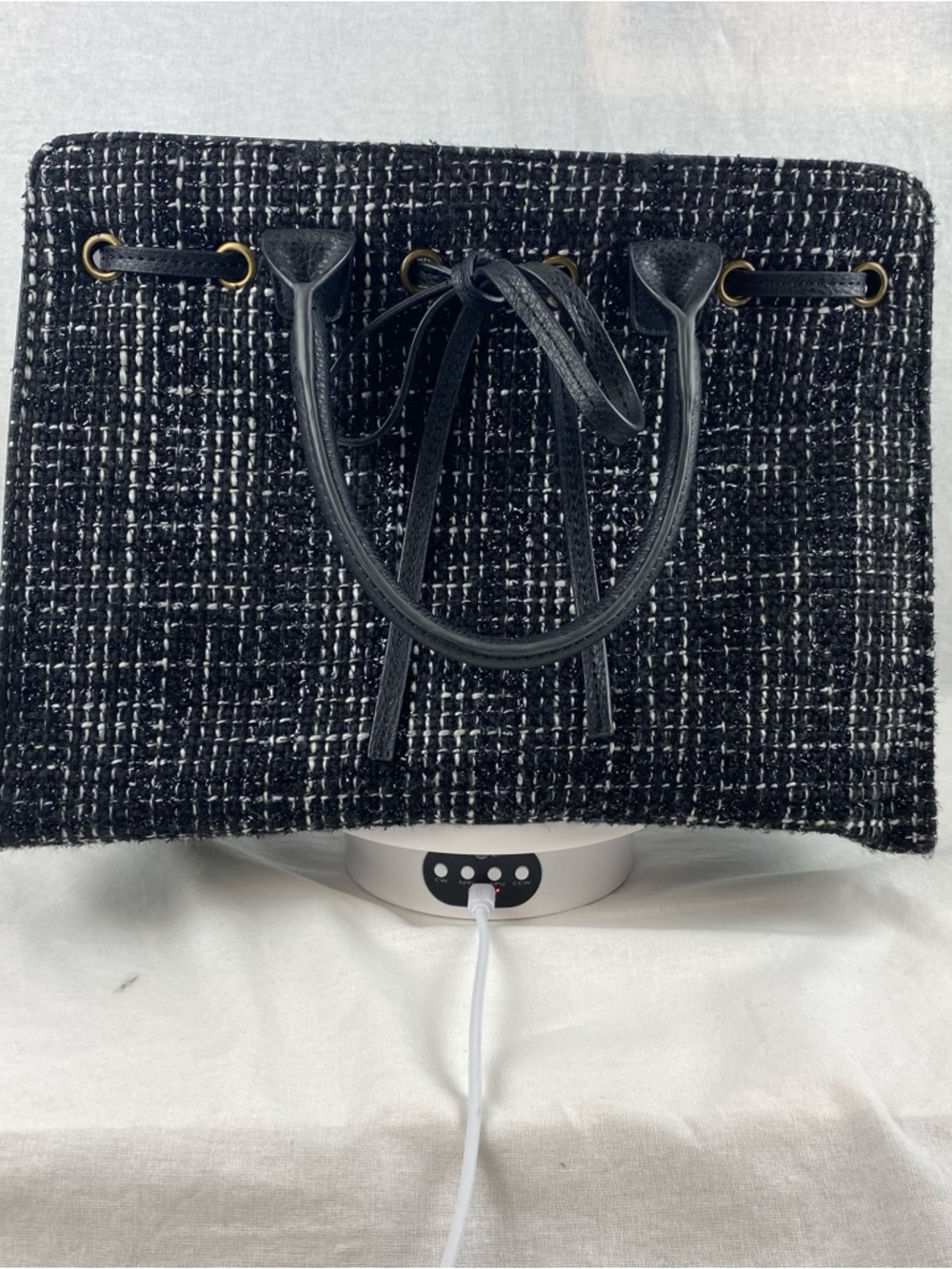 Black Tweed Drawstring Tote Bag